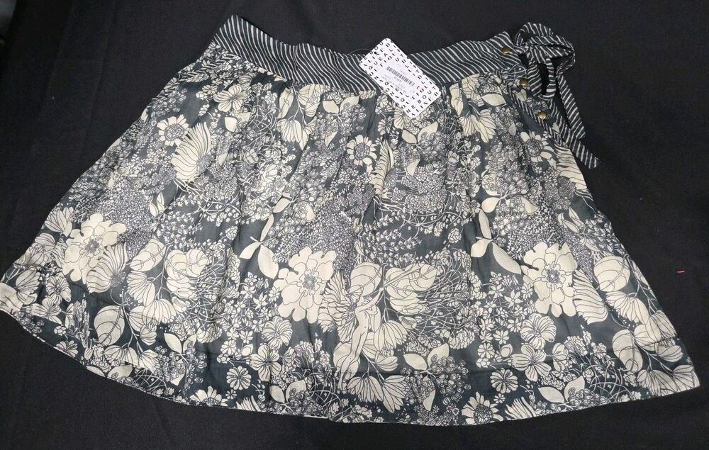 Mother The String Along Skirt Size Large Floral Grey Beige Short